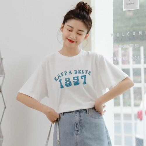 Summer Casual Basic T Shirt Women O Neck Letter Printing Loose Cotton Tshirts 2021 Harajuku Short Sleeve Tees Tops