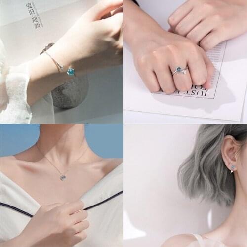 Blue Sea Crystal Mermaids Stud Earrings Women Beauty Fishtail Bracelet Rings Mermaids Pendant Necklace Fashion Jewelry