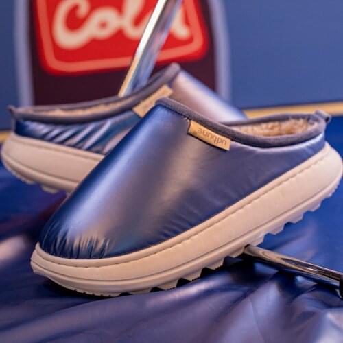 Winter Fashion Men Women Plush Cotton Slippers Outdoor Comfortable Anti Slip Thick Soled Male Home Slippers Soft Soled Big Size