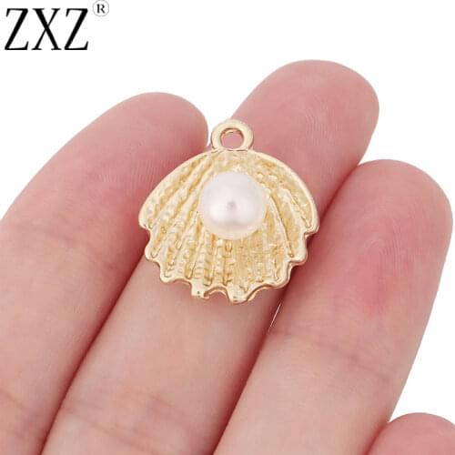 ZXZ 10pcs Gold Tone Scallop Shell With Imitation Pearl Charms Pendants Beads for DIY Necklace Bracelet Jewelry Making Findings