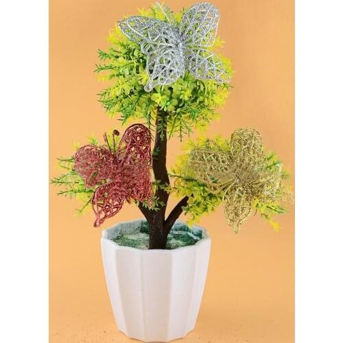 10pcs Christmas Hollow Glitter Butterfly Xmas Tree Decorations 7cm Artificial butterfly Home Wedding Decor Supplie 5ZHH187