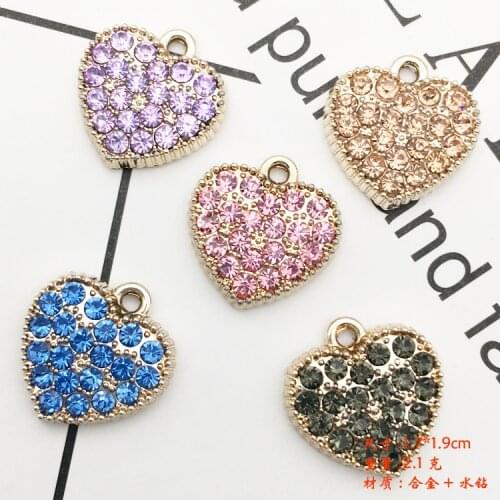 10pcs 17*19mm Fashion gold alloy full crystal heart charms for bracelet rhinestone heart pendant dangle DIY metal jewelry making