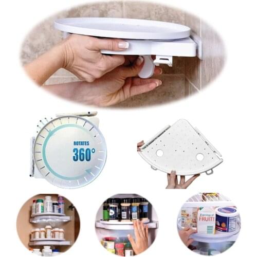 360 Rotating Wall Corner Shelf Storage Organizer Multi-Function Kitchen Racks Bathroom Holders Set-up Without Nails No-Assembly