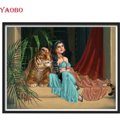 5d Diy Diamond Painting Full Square/Round Diamond Beautiful woman queen and tiger Embroidery Cross Stitch 3D Rhinestone Painting