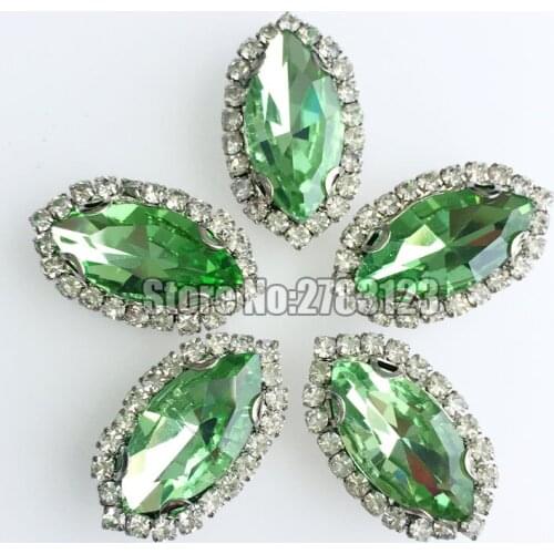7x15mm 9x18mm Light green Crystal buckle,high quality Glass Crystal sew on claw rhinestones,diy/Clothing accessories SKMY19