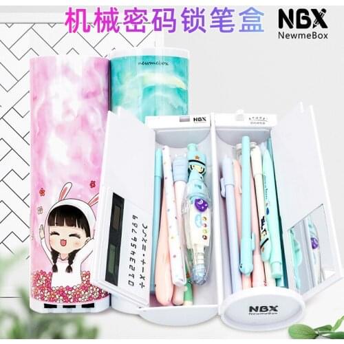 Password Pencil Case Calculator Solar Erasable Mirror High Capacity Pen Boxes Bags Pouch School Supplies Stationery Boys Girls