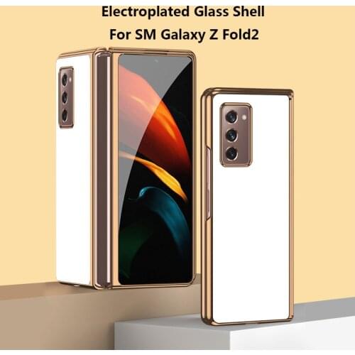 Glass Phone Cover For Samsung Galaxy Z Fold2 5G Case Plating Solid Color Luxury New Fashion Light Shockproof Protective Funda