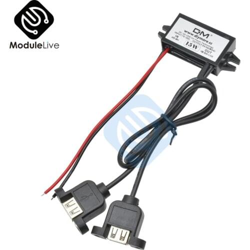 DC-DC Car Power 12V to 5V 3A 15W Dual USB Converter Module Micro USB Step Down Power Output Adapter Low Heat Auto Protection