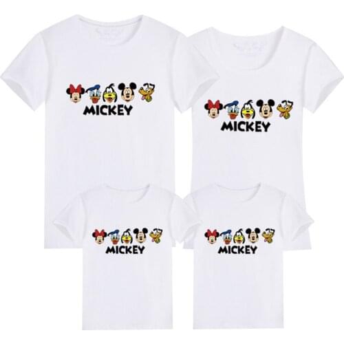 Summer T-shirts Cotton Cute Cartoons Mickey Print Streetwear Children Short Sleeve Funny Casual Harajuku Base Family Clothes