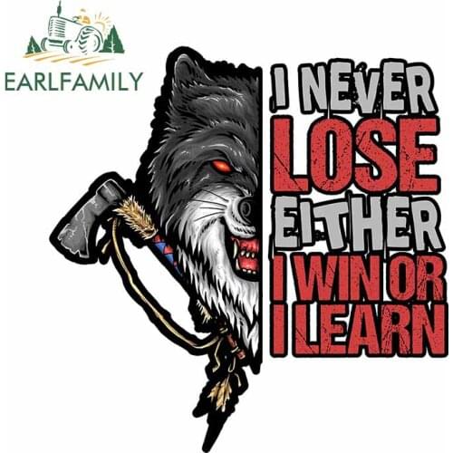 EARLFAMILY 13cm x 12.5cm Auto Wolf Monster Car Styling Stickers Learn Grow Win Lose Text Decals Waterproof Car Assessoires