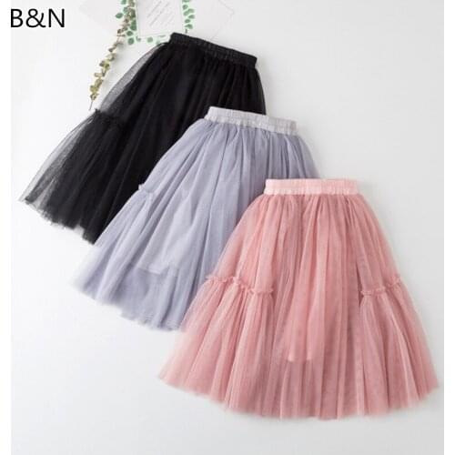 2019 New Fashion Princess Midi Tulle Skirts Juniors Cuhk child Lolita Party Dance Net Gauze MIDI Princess Tutu Skirts 3 Colors