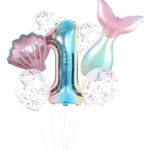 1st Happy Birthday Party Balloons Number Foil Balloon Kids Mermaid Party Decorations Baby Shower Party Supplies