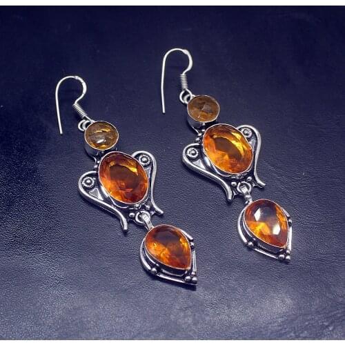 Hermosa Jewelry Vintage Sweet HoneyTopaz Silver Color For Women Ladies Hook Drop Dangle Earrings 2 5/8 Inch HD853