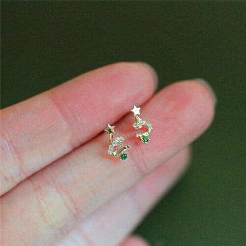 Dainty Female Green Crystal Small Earrings Charm Sterling Silver Wedding Earrings For Women Simple Gold Star Stud Earrings