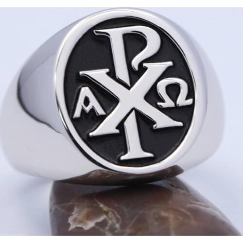 Chi Rho ΧΡ Alpha Cross chrismon Jesus Sacred labarum Sterling Silver Ring
