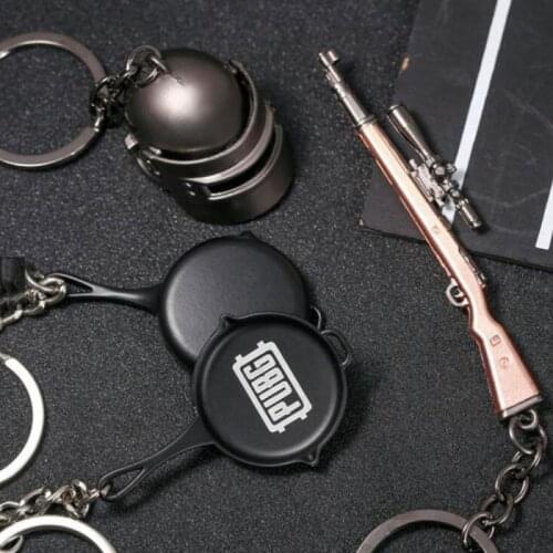 Creative PUBG Loge Saucepan Helmet Cool Pendant Game Keychain Backpack Model Key Rings Key Fob Wholesale Car Interior Accessory