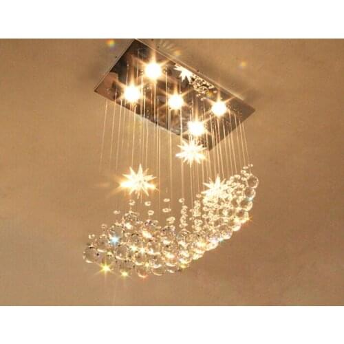 Square crystal lamp restaurant lamp chandelier romantic modern simple bedroom lamp living room crystal chandelier ceiling light