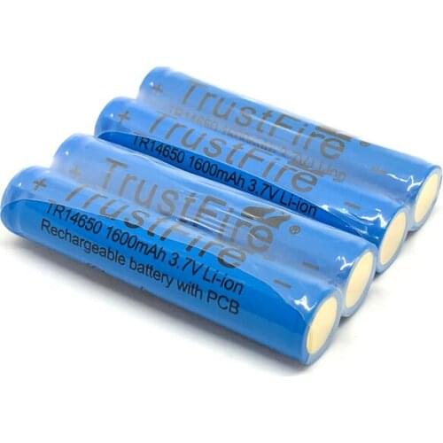 10pcs/lot TrustFire 14650 3.7V 1600mAh Lithium Battery Rechargeable Batteries with Protected PCB Power Source for LED Flashlight