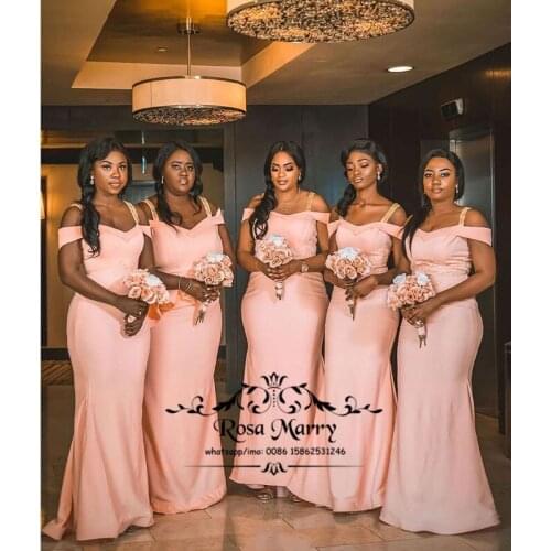 Fashion Plus Size Mermaid African Bridesmaids Dresses 2020 Vintage Lace Appliques Cheap Simple Long Satin vestidos fiesta boda