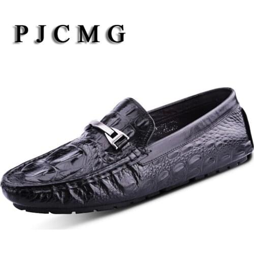 PJCMG Spring/Autumn Black/Red Slip-On Crocodile Metal Style Casual Men Genuine Leather Moccasins Loafers Men Driving Shoes