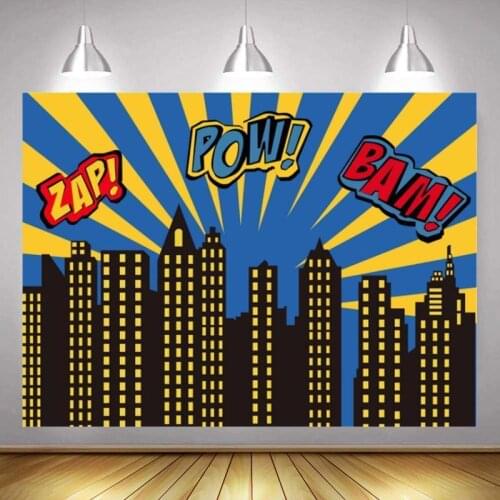 Cartoon City Superheroes Studio Photography Background Boy Birthday Party Decoration 3D Children Photo Digital Backdrop Cloth
