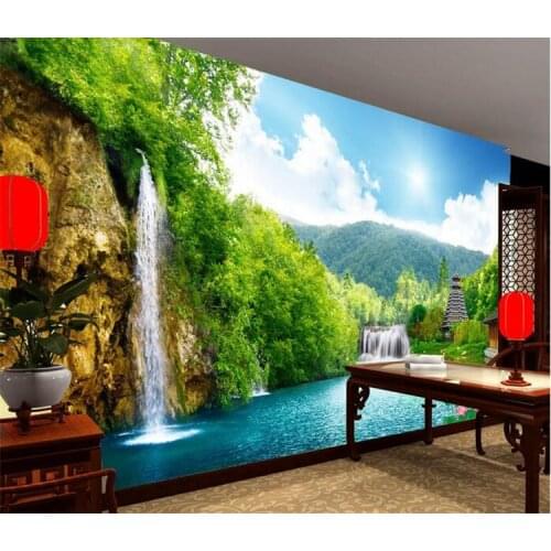 3d wallpaper custom mural non-woven wall sticker 3 d mountain waterfall lake tower painting photo 3d wall murals wallpaper