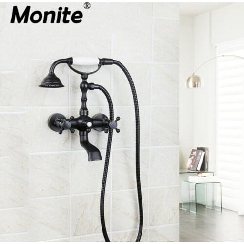 Wall Mounted Oil Rubbed Bronze shower set head and hand shower bathroom double handle dual hole shower faucets Shower set