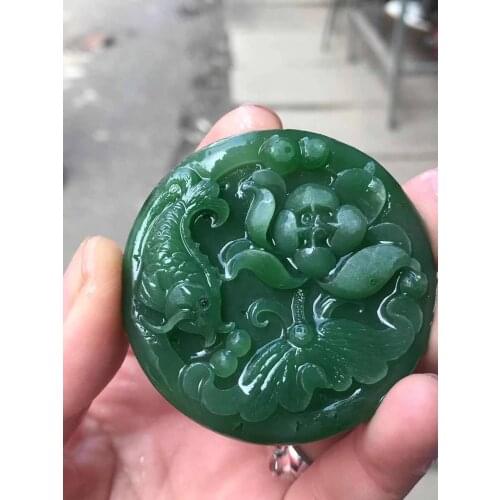 Natural 7A hetian jade Handcarved jade flower bird emperor green jade pendant necklace men pendants jewelry jade necklaces