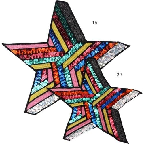 New Mix Paillette Five-pointed Star Rainbow Colorful Sequins Embroidered Patches for Clothing Badge Sew on Clothes Appliques
