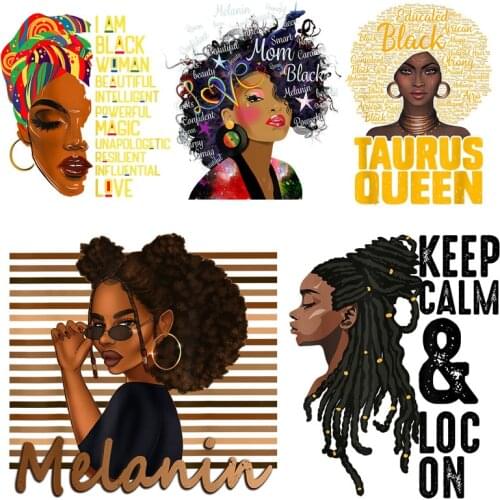 New Afro ladyPrincess Heat Transfer Patches For CLothes DIY Child Women T-shirt Hats Shoes Decor Thermal transfer sticker