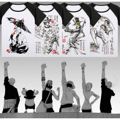 One Piece T-Shirt Japan Anime Roronoa Zoro Luffy Cosplay Ink Painting T Shirts Tops New Summer raglan Short Sleeve Tees