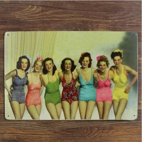 Sexy Pin Up Bikini Girls Back Retro Metal Tin Sign Pub Bar Art Poster Wall Decor 20x30CM