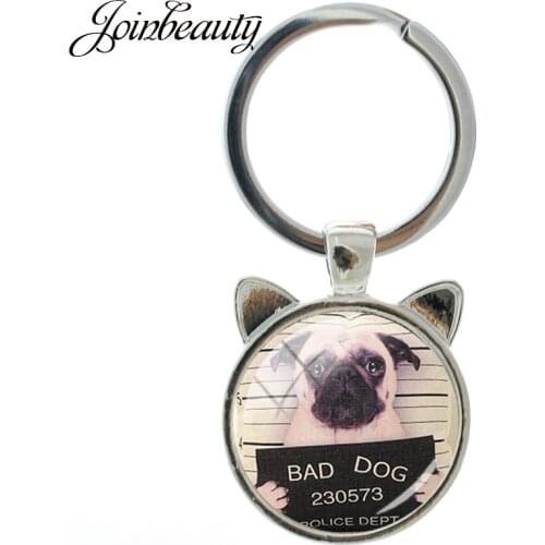 JOINBEAUTY Cute Dog Keychain Vintage Glass Cabochon Pug Photo Animal Pendant Keychain For Women Men Gift Fashion Jewelry A249