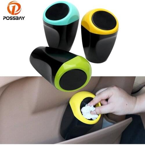 POSSBAY Car Trash Con Environmental Plastic Storage Bucket Cars Rubbish Can Pressing Type Round Auto Rubbish Trash Can