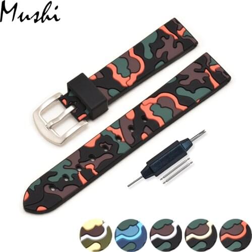 Soft Silicone Rubber Watchbands Strap Stainless Steel Buckle Waterproof Diving 20mm 22mm Colorful Camouflage Watch Band Strap