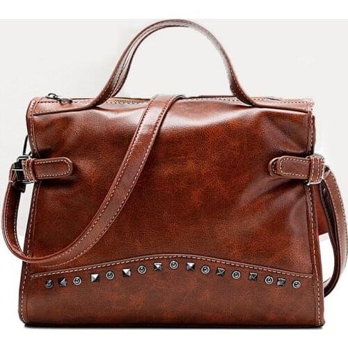 Vintage Rivet Leather Handbag Shoulder Bags Crossbody Bag for Women Fashion Luxury Brand Stylish Ladies Hand Messenger Bags BB18