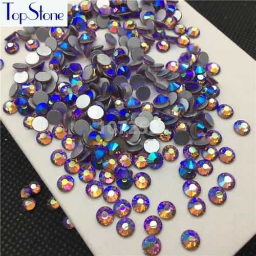TopStone Lt Amethyst AB Color ss3-ss30 Round Glass Crystal Flatbacks Nail Art 3D Stones Glue On Non Hotfix Rhinestones
