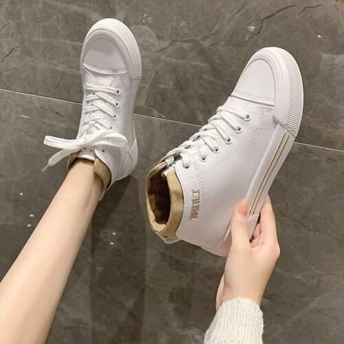 YSHUNIJ High-top shoes womens autumn and winter 2021 new leisure sponge cake platform white shoes students sports shoes