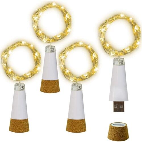 USB Rechargeable Wine Bottle Lights with Cork 2M 20 LEDs USB Cork Shape Fairy String Light for Holiday Wedding Christmas Lights