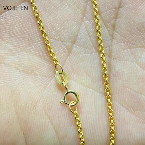 VOJEFEN 18k Real Gold Link Chain Choker Necklaces AU750 Pure Golden Adjustable Length Line Neck Pendant for Women Fine Jewelry