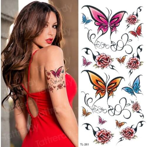Temporary tattoo sticker flower butterfly temporary body tattoo waterproof sexy tatoo for woman tattoo rose flowers sheet decal