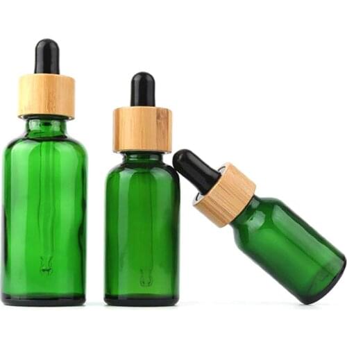 New 5ml 10ml 15ml 20ml 30ml 50ml oil bottle with bamboo essence in Clear Green glass 1000pcs wholesale free shipping
