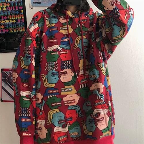 Harajuku Women Hoodies Pullovers Oversized Print Sweatshirt Korean style Hood Hooded Womens tops Loose Coat Streetwear clothes