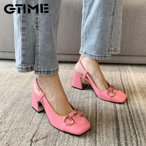 2021 Summer New Womens Sandals Fashion Vintage Buckle Comfortable Casual Sandals Outdoor Mid Heel Women Shoes