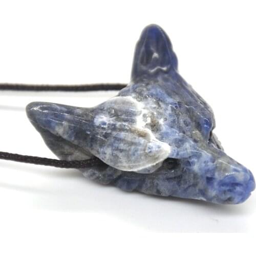 1.5" Wolf Head Pendant Natural Gemstone Blue Sodalite Healing Crystal Necklace Animal Fashion Gifts Jewelry 1PC