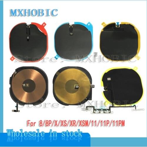 10pcs Wireless Charging Chip Coil For iPhone 8 Plus X XS XR 11 Pro Max NFC Chip Charger Panel with Volume Flex Cable Ribbon