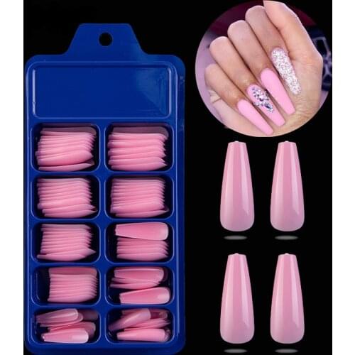 100 Pieces Of Long Ballet Dancer In Blue Box With Nail And Candy Color Nail Patch Full Set Of Nail Decoration Nail