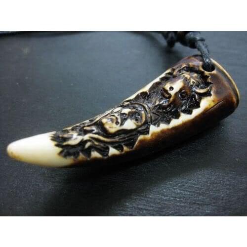 FREE SHIPPING 12 PCS BIKER CARVED TRIBAL TOOTH ADJUSTABLE ROPE NECKLACE UNISEX FINE CHIEF