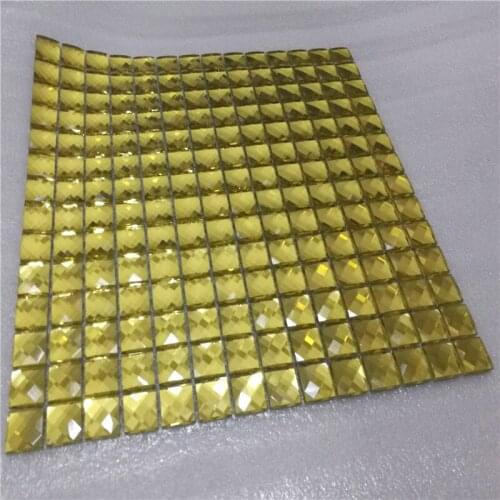 13 edges beveled Crystal Diamond Golden Mirror Glass Mosaic Tiles for showroom wall sticker KTV Display cabinet DIY decorate