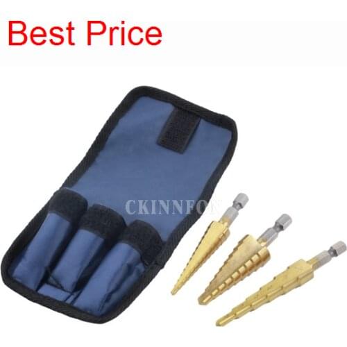 50Set/Lot 3Pcs Quick-change Hex Shank larger Titanium Coated Step Drill Bit Set M2 Tool